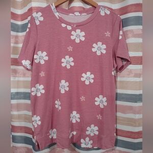 Pink Short Sleeve Flower Tee